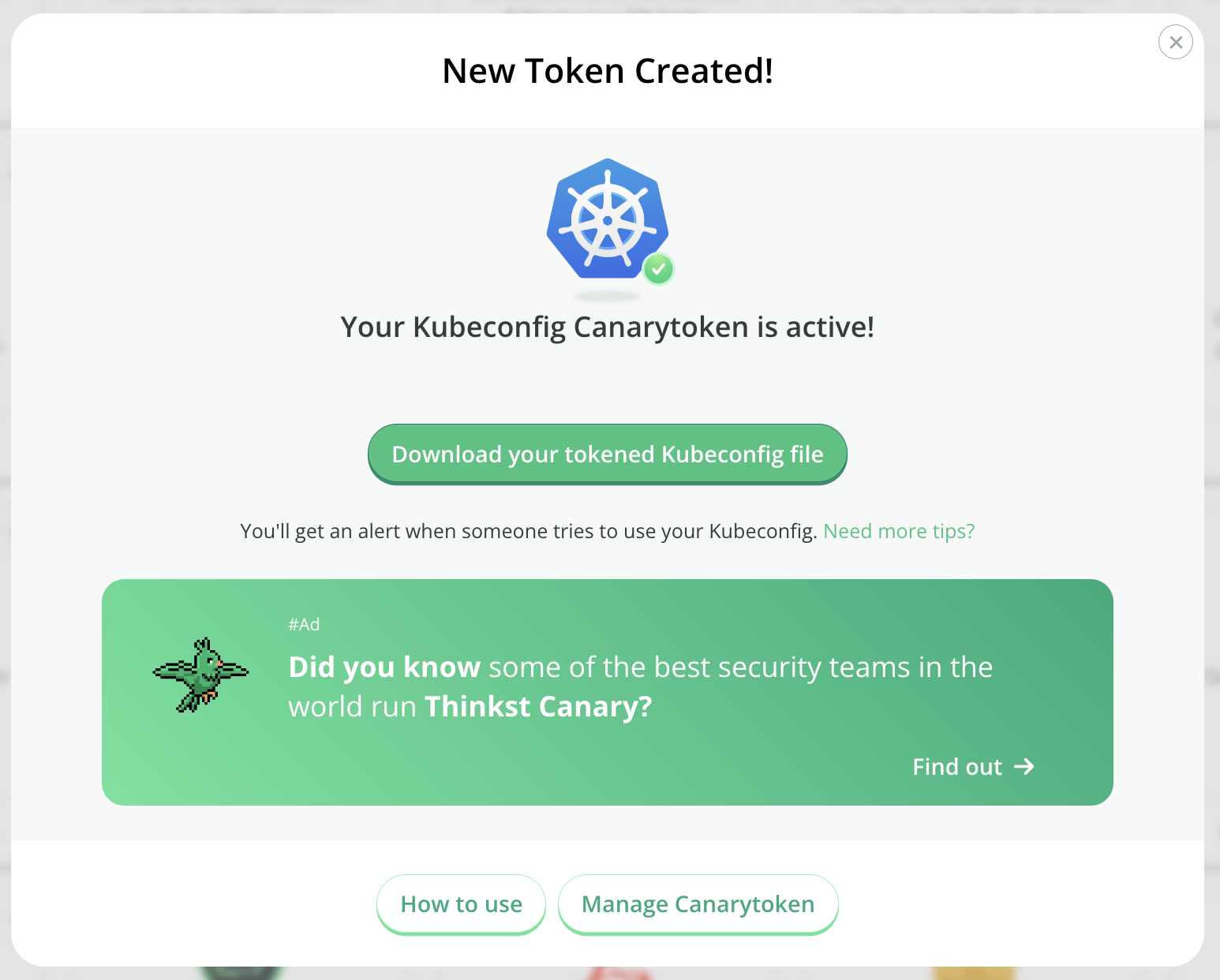 Created a Kubeconfig token